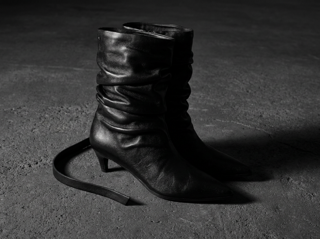 Czarne marszczone botki damskie na szpilce w stylu Futurist Wild