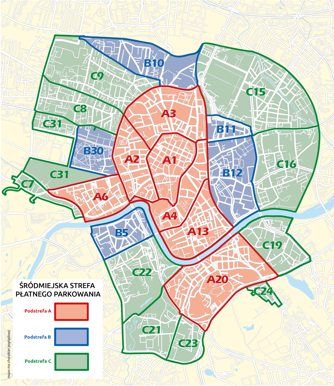 Mapa strefy płatnego parkowania w Krakowie
