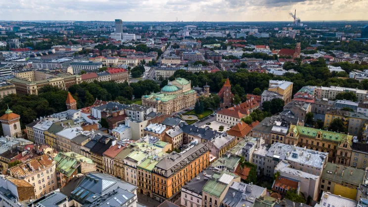 Widok na Stare Miasto i okolice Teatru im. Słowackiego