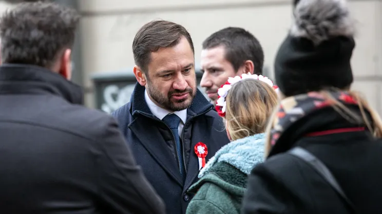 Prezydent Aleksander Miszalski na Rynku Głównym w Święto Niepodległości 