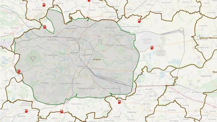 Lokalizacja strefomatów wokół krakowskiej SCT