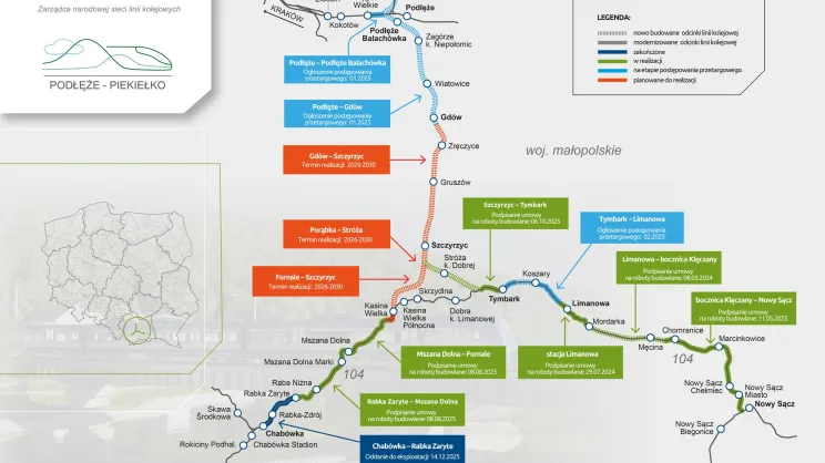Mapa odcinków projektu Podłęże-Piekiełko