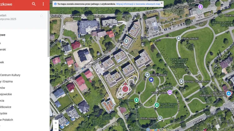 Mapa górek saneczkowych, zrzut ekranu