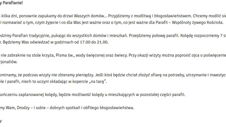 Ogłoszenie pijarów o przygotowaniu do wizyty duszpasterskiej
