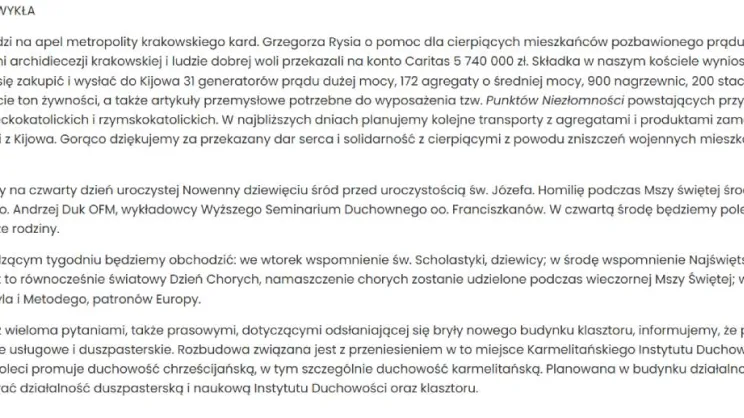 Screen ze strony parafialnej 