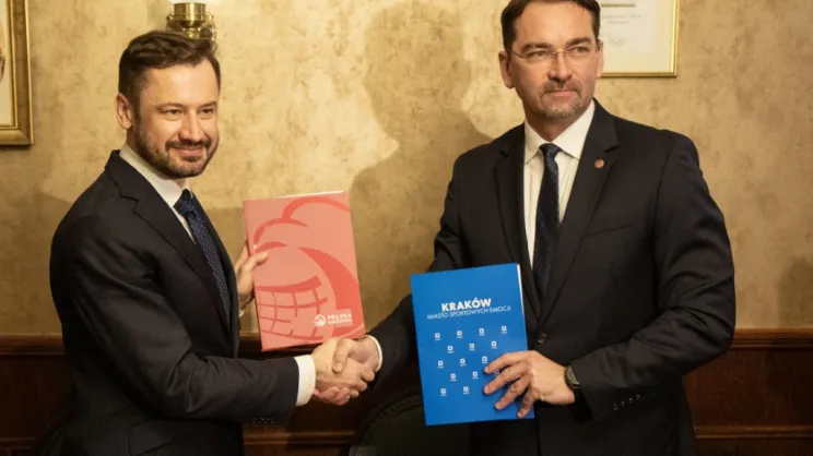 Aleksander Miszalski i Sebastian Świderski w czasie podpisania listu intencyjnego dot. organizacji MŚ w siatkówce