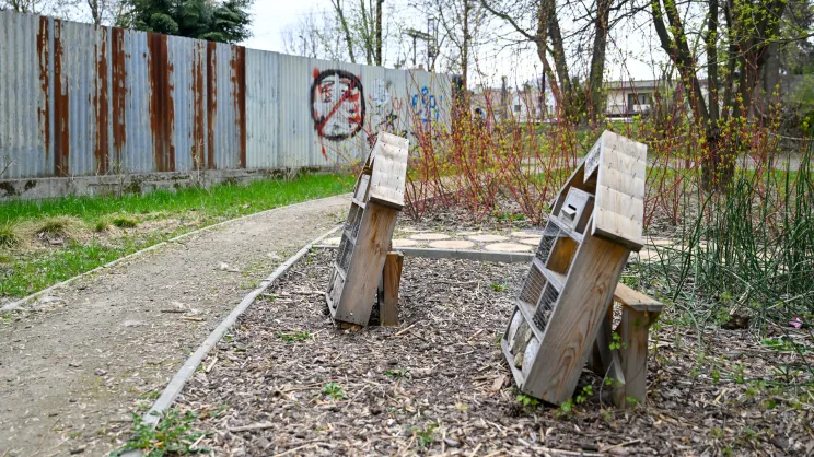 Zniszczone elementy wyposażenia w parku nad Białuchą