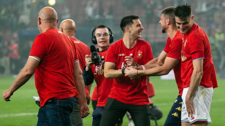 Radość piłkarzy Wisły po awansie do ekstraklasy