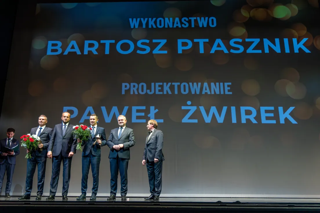 Bartosz Ptasznik (TK NOVA), Kierownik Budowy SoHo Residence podczas odbioru nagrody „Małopolski Inżynier Budownictwa Roku”, zdjęcie Jan Garczyński