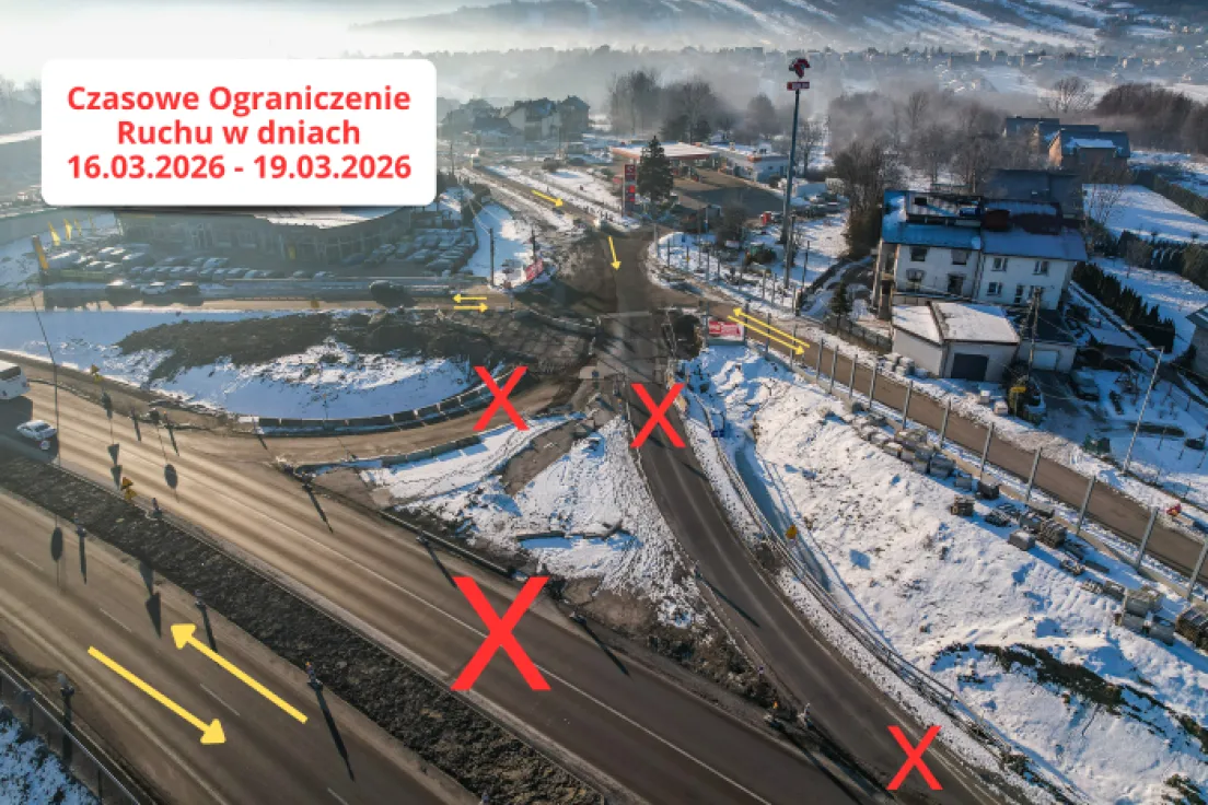 Zmiany w ruchu na budowie węzła w Myślenicach