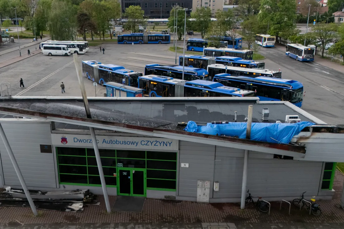 Spalony dworzec autobusowy na Czyżynach