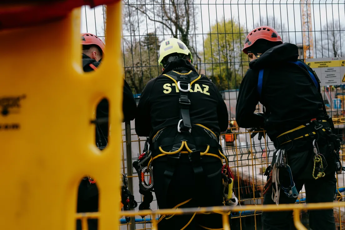 Ćwiczenia straży pożarnej na terenie inwestycji Miastoprojektu
