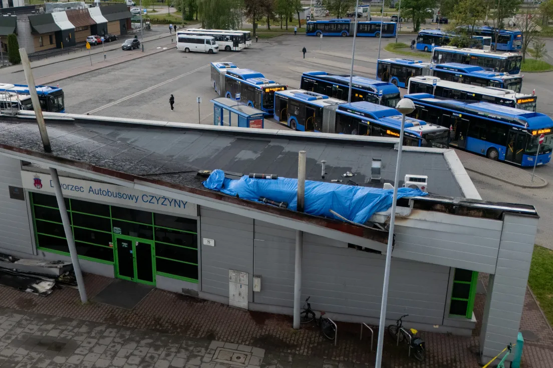 Spalony dworzec autobusowy na Czyżynach