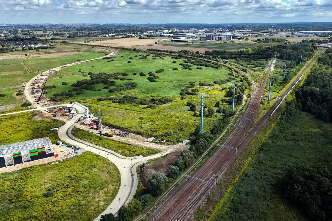 Budowa połączenia z linią kolejową nr 95, widok z lotu ptaka