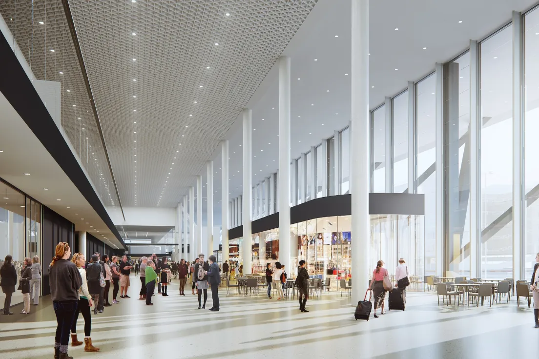 Nowy terminal Kraków Airport - wizualizacja holu wejściowego