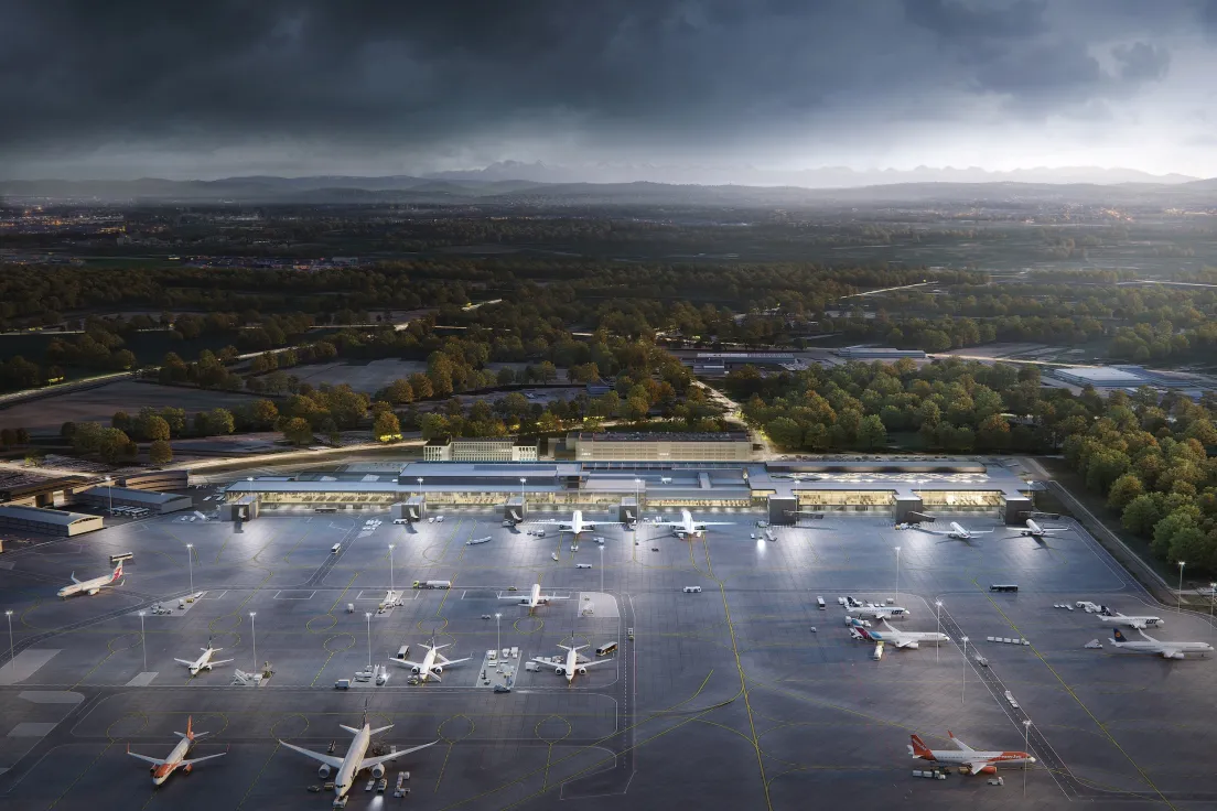 Nowy terminal Kraków Airport - wizualizacja z lotu ptaka
