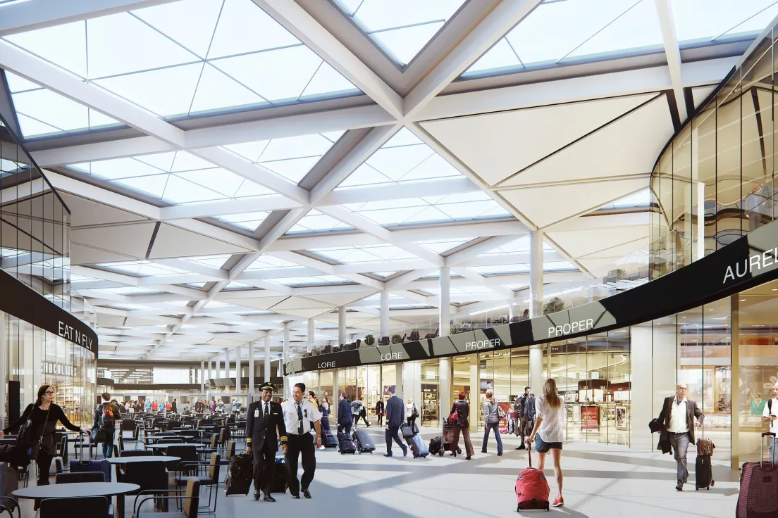 Nowy terminal Kraków Airport - wizualizacja głównego pasażu