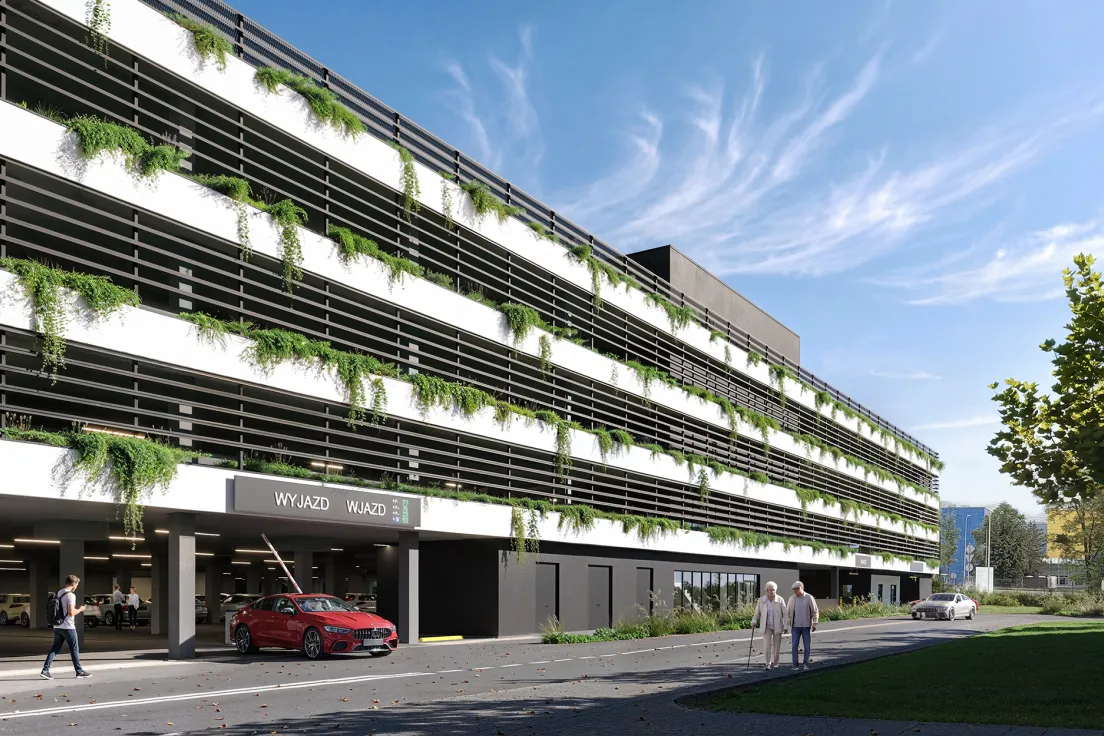 Wizualizacja parkingu wielopoziomowego przy Szpitalu Uniwersyteckim