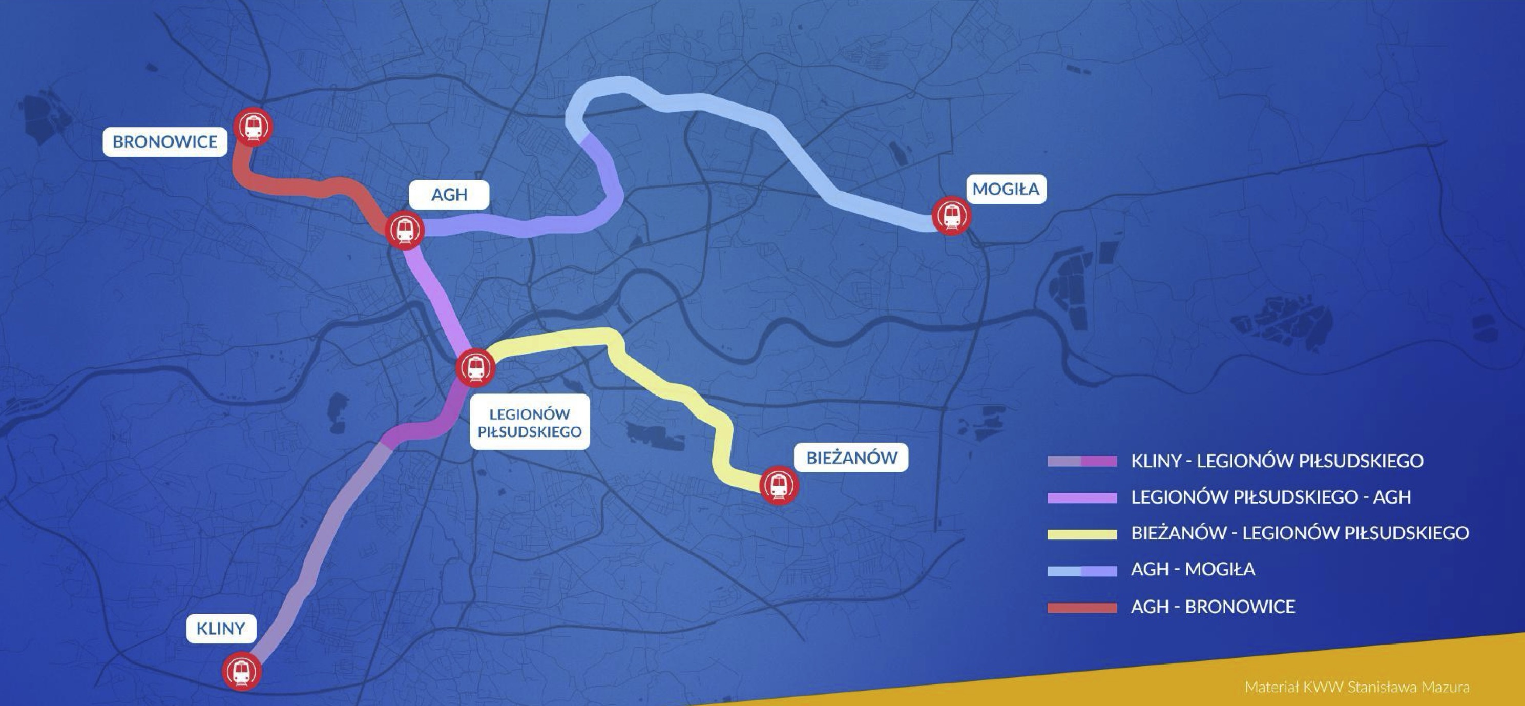 Przebieg trzech linii metra zaprezentowany przez Stanisława Mazura 22 lutego 2024 roku