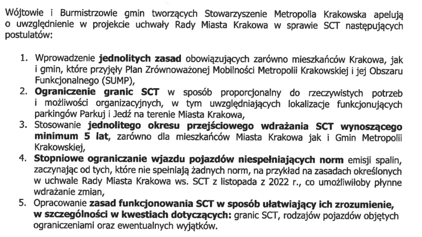 Stanowisko gmin Metropolii Krakowskiej